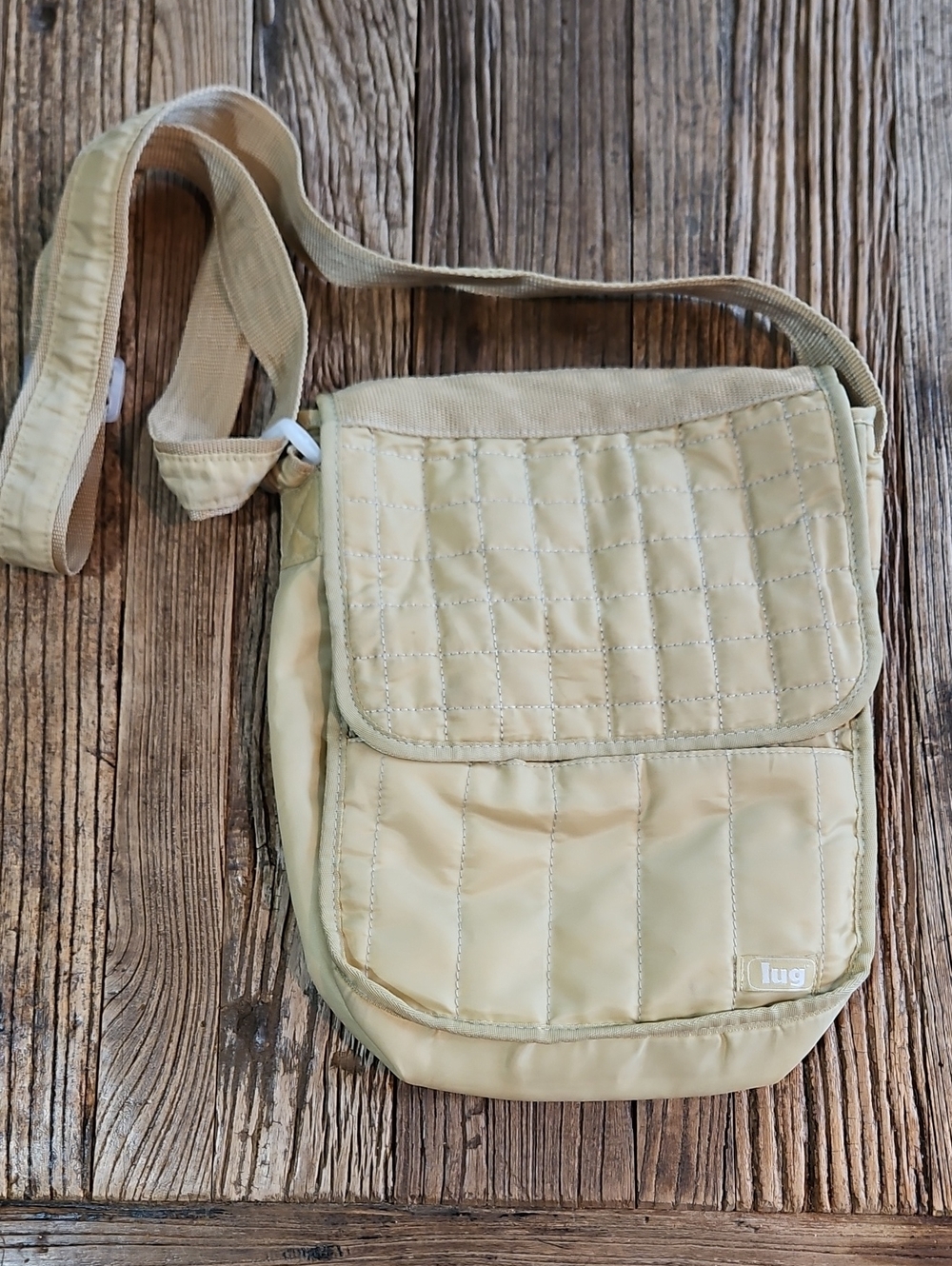 Vintage Y2K Lug Moped Crossbody Messenger Bag Multi-Pocket Utility Tan OS
